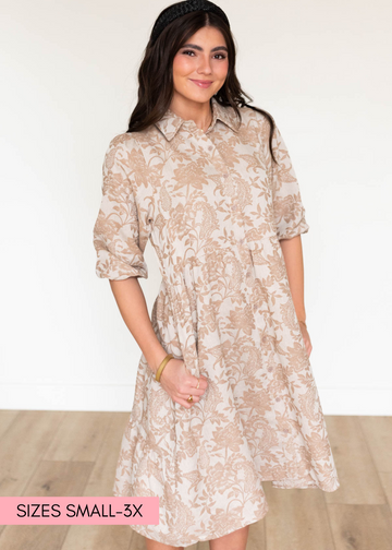 Railee Taupe Floral Button Down Dress