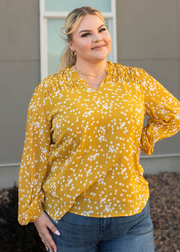Ranae Mustard Ruffle Blouse