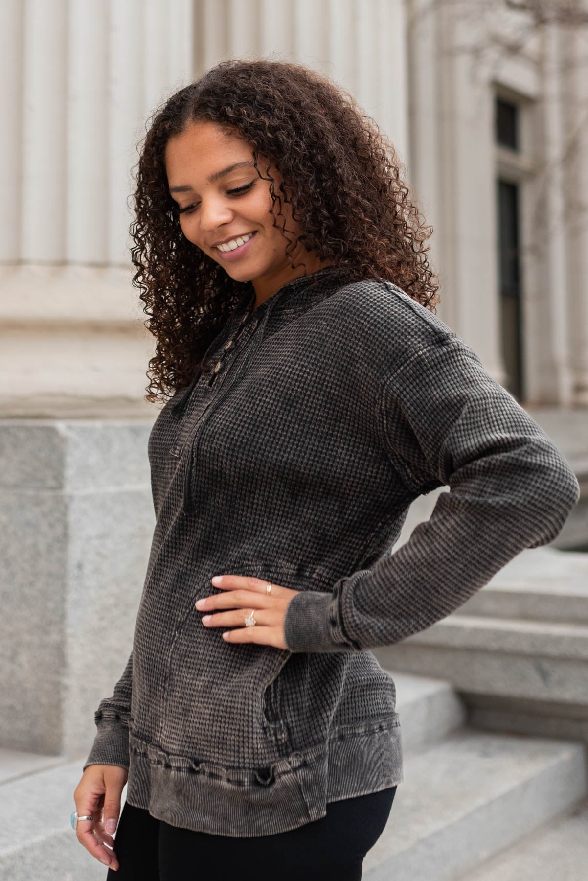 Raynell Ash Black Waffle Hoodie