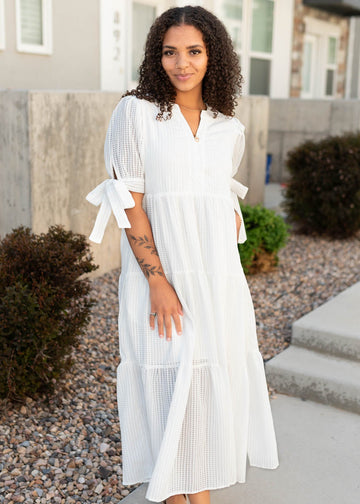 Reina White Gingham Dress