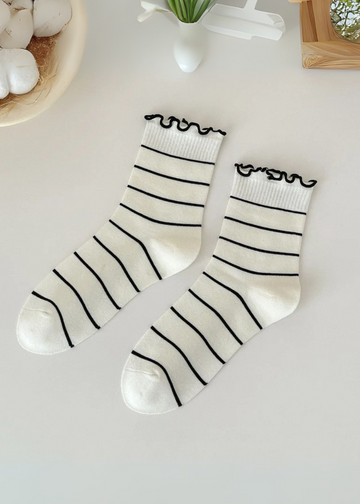 Riley Black Striped Ruffle Socks