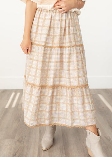Roma Camel Plaid Skirt