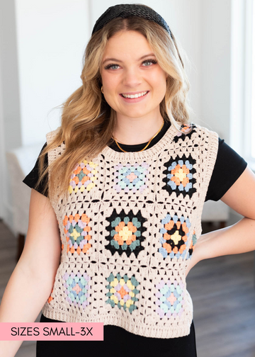 Sallie Beige Crochet Knit Top