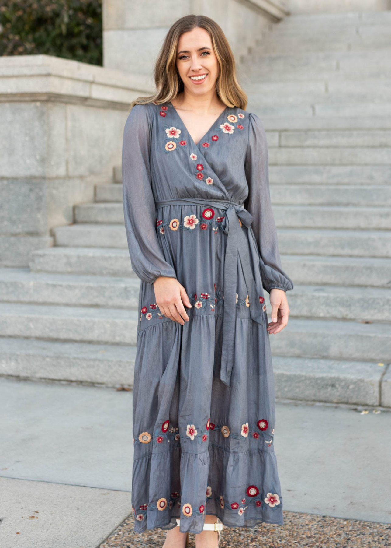 Savanna Charcoal Floral Wrap Dress