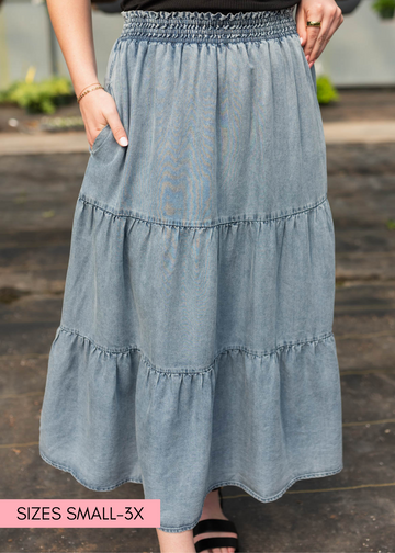 Shelby Denim Blue Tiered Skirt
