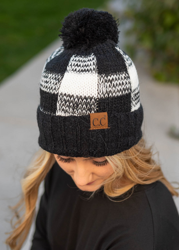 Shirley Black Plaid C.C Beanie