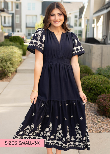 Sofia Navy Embroidered Dress