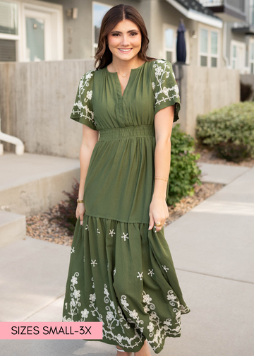 Sofia Olive Embroidered Dress