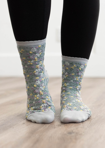 Tia Grey Floral Socks