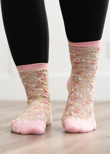Tia Pink Floral Socks