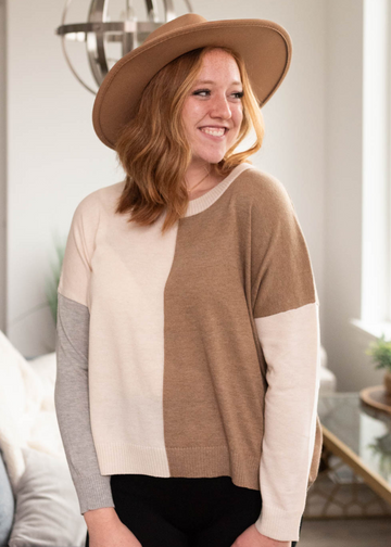 Trish Taupe Block Sweater