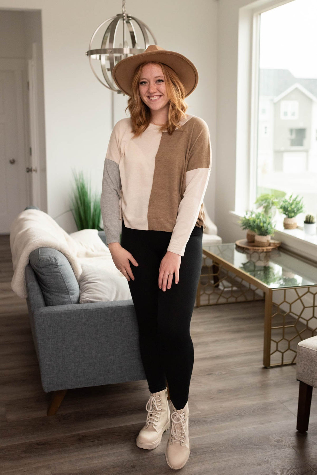 Trish Taupe Block Sweater