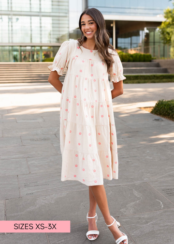 Trisha Beige Floral Embroidered Dress