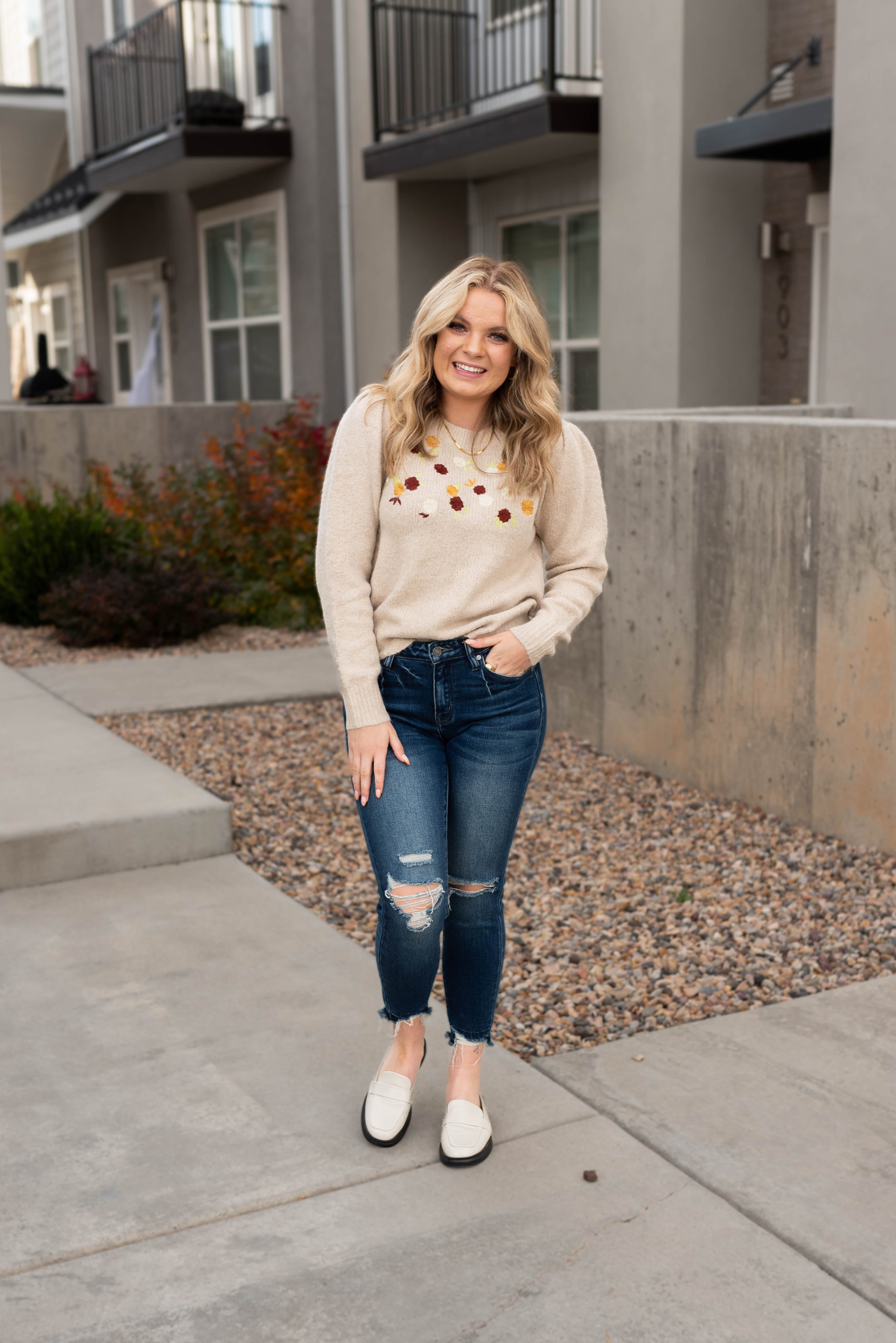 Twila Taupe Embroidered Sweater