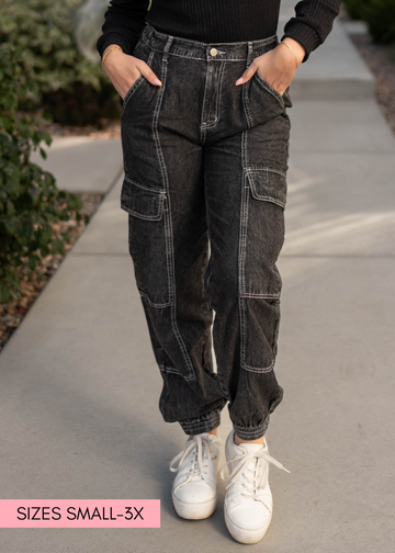 Tyree Black Cargo Parachute Pants