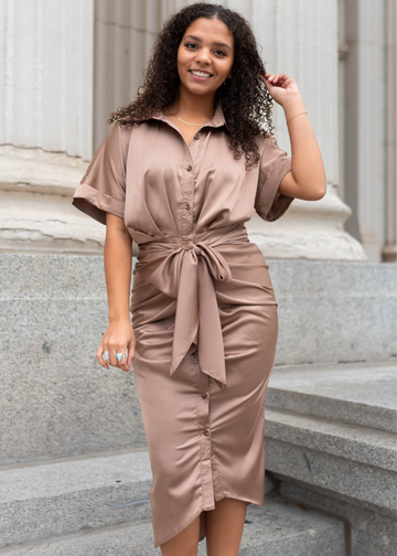 Vivianne Mocha Satin Dress