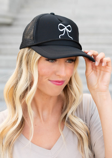 Whitley Black Embroidered Bow Hat