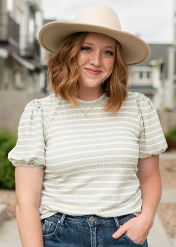 Kristine Sage Striped Top