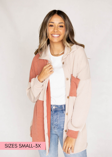 Ranae Taupe Ribbed Shacket