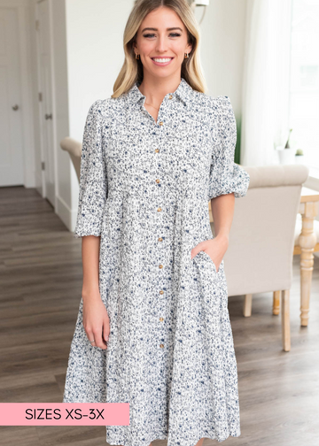 Kamrey Blue Floral Button Dress