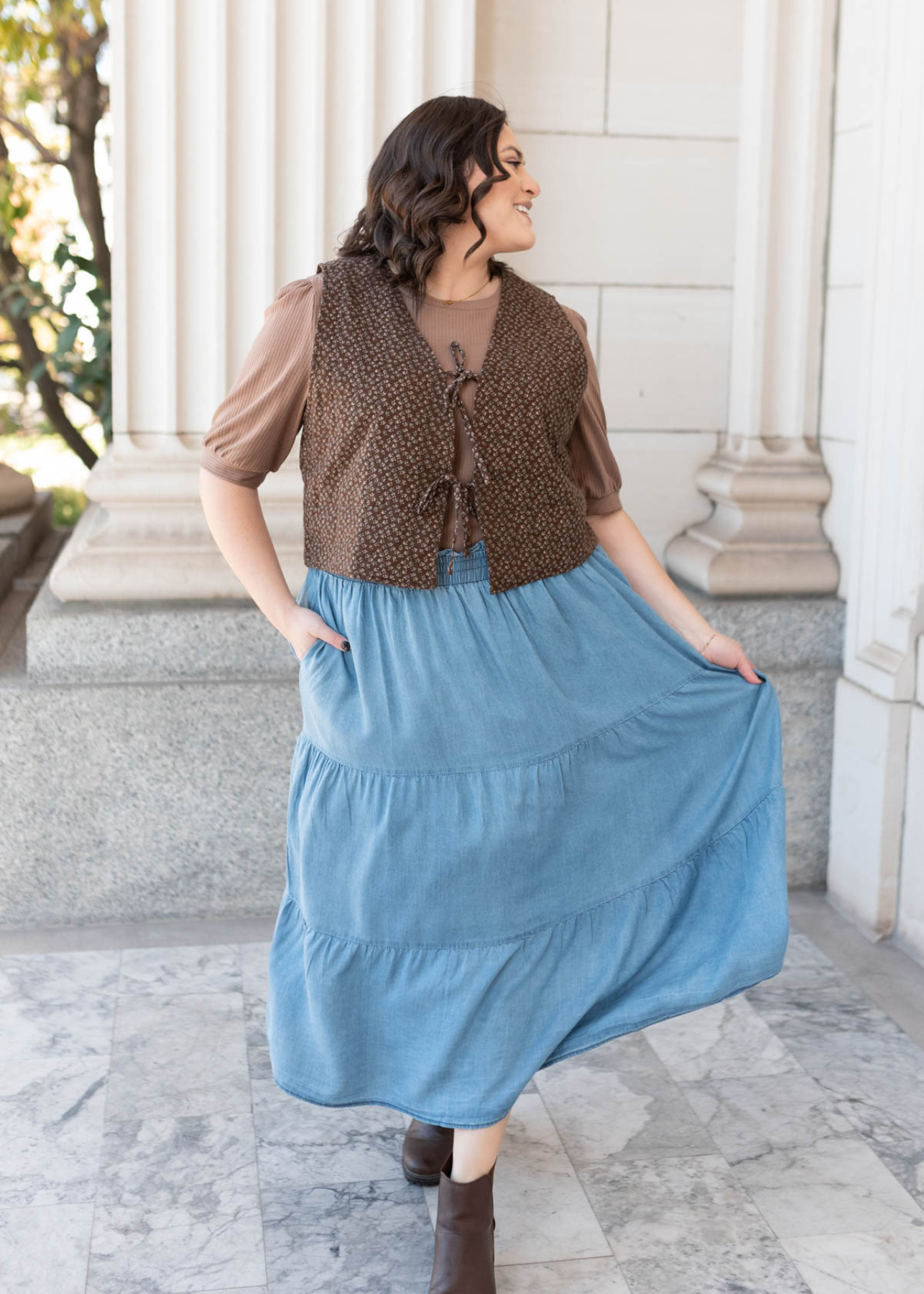 Nira Denim Tiered Skirt