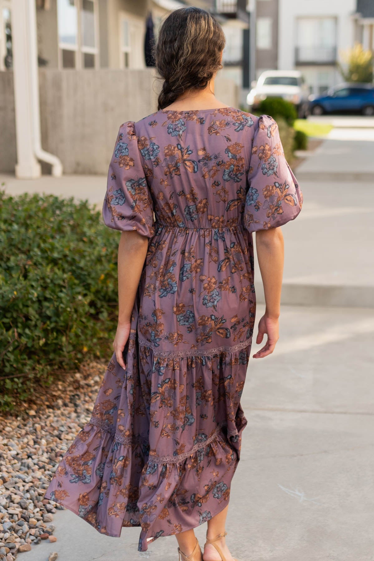 Avalon Plum Floral Tiered Dress