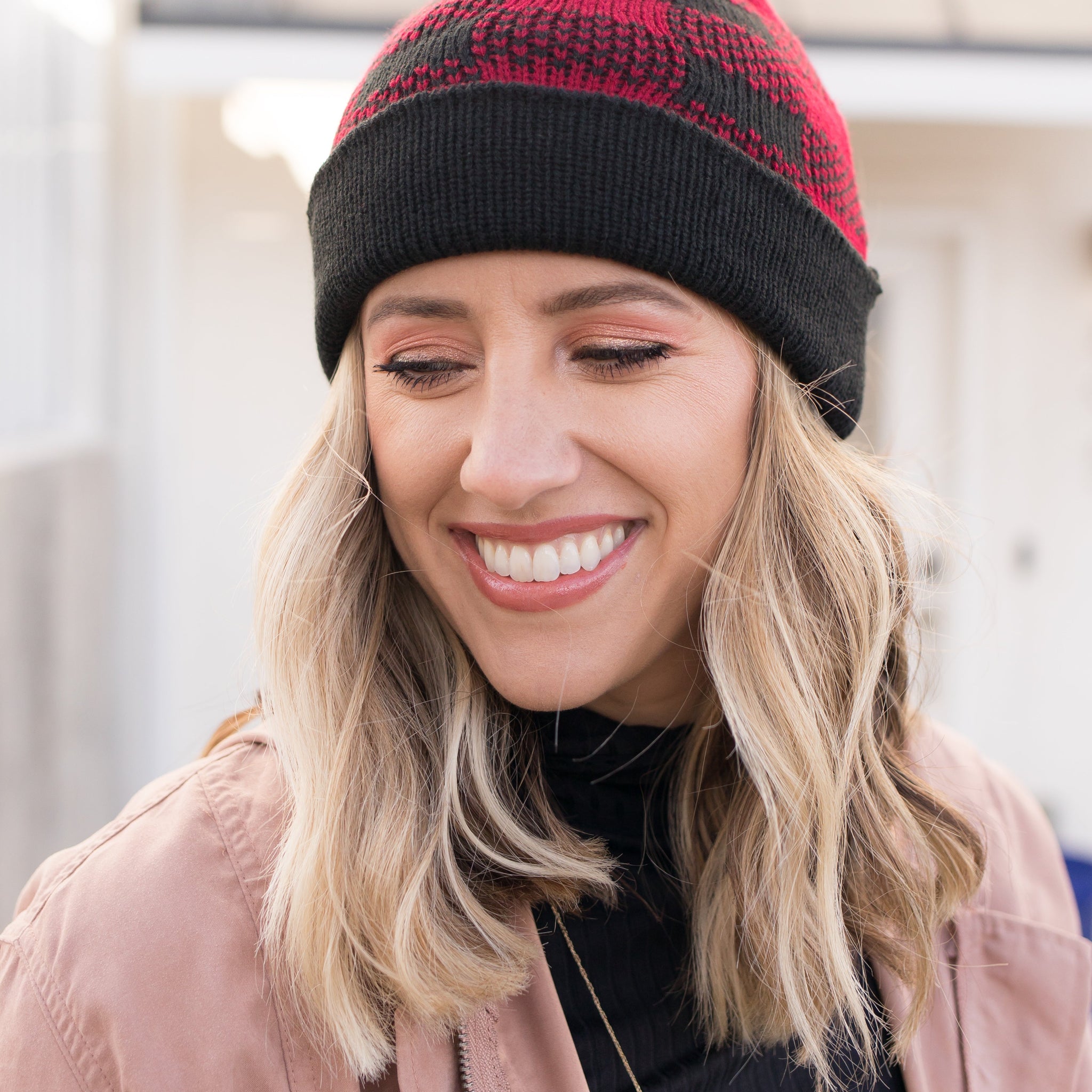Francie Red Buffalo Plaid Beanie