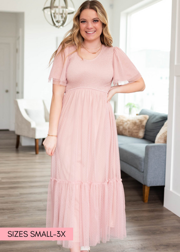 Abbie Blush Smocked Mesh Dress