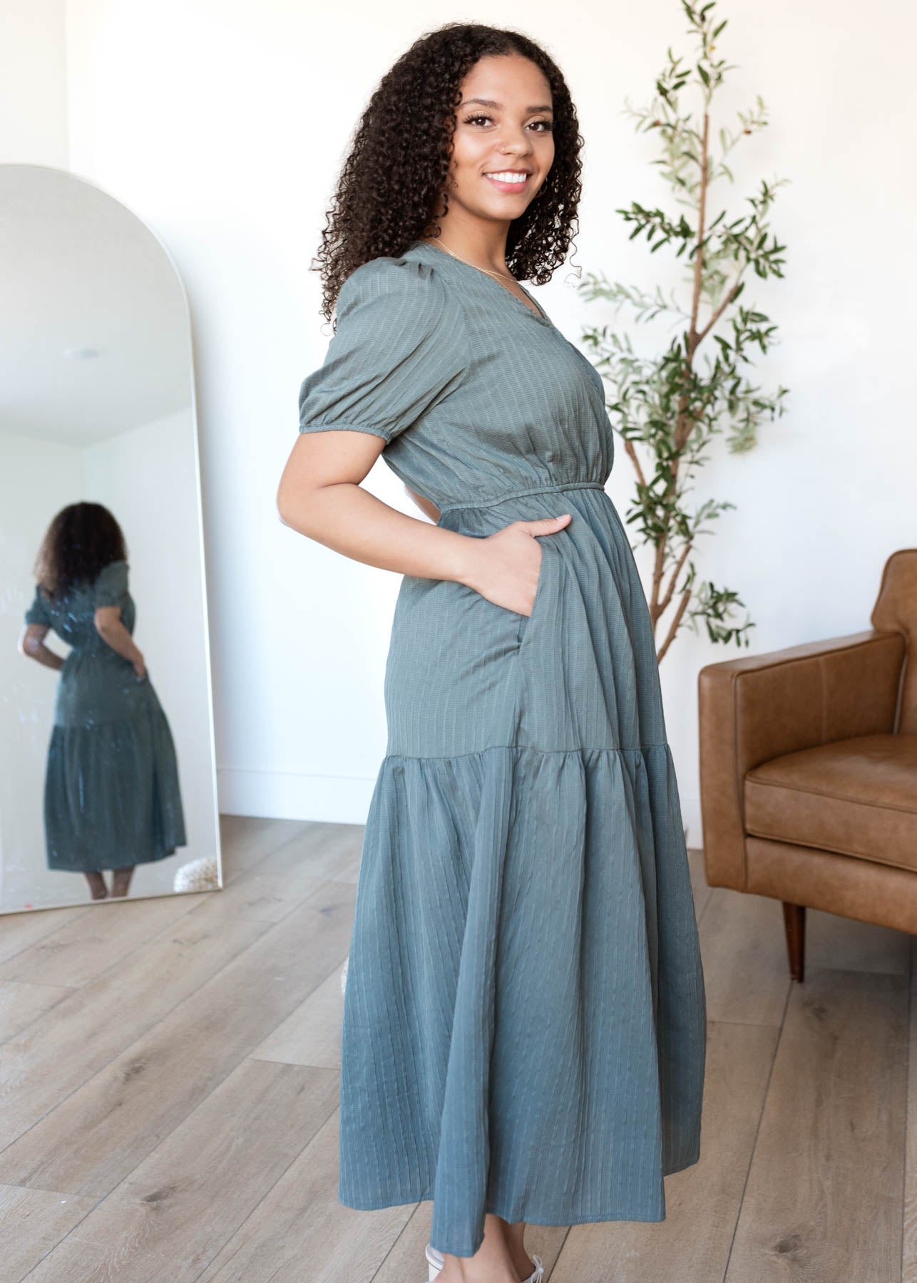 Addee Olive Tiered Dress