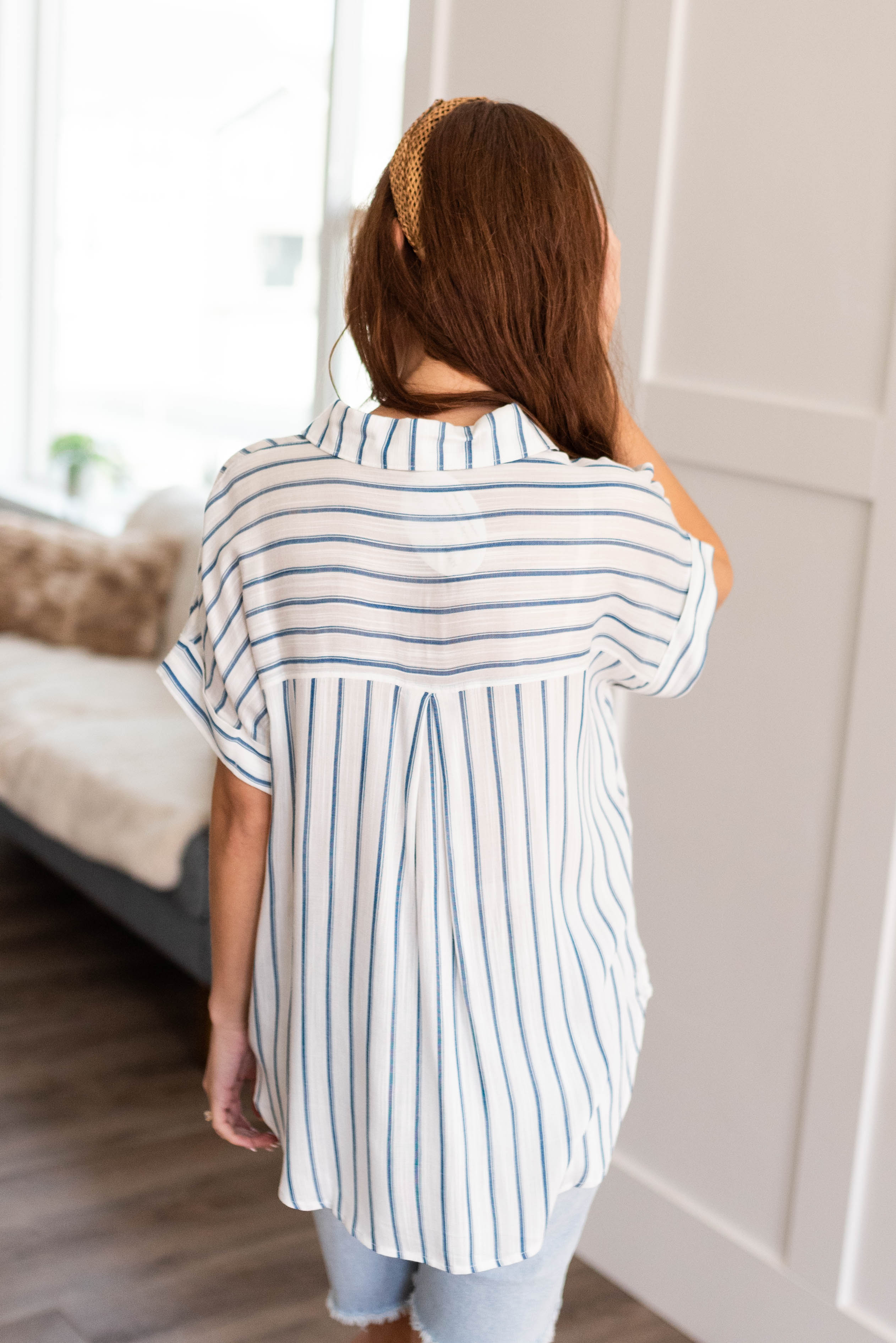 Addison Indigo Stripe Button Down Top