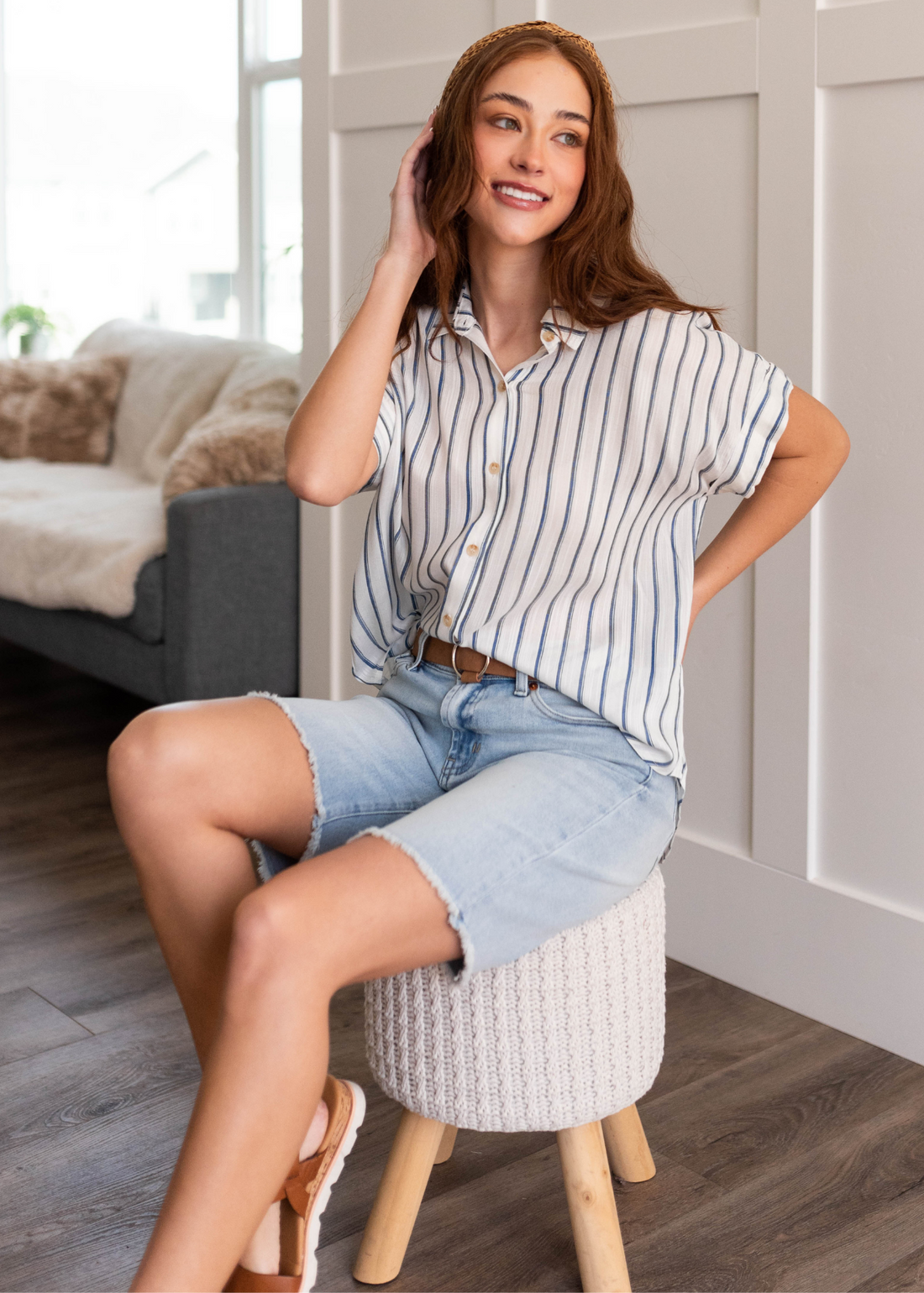 Addison Indigo Stripe Button Down Top