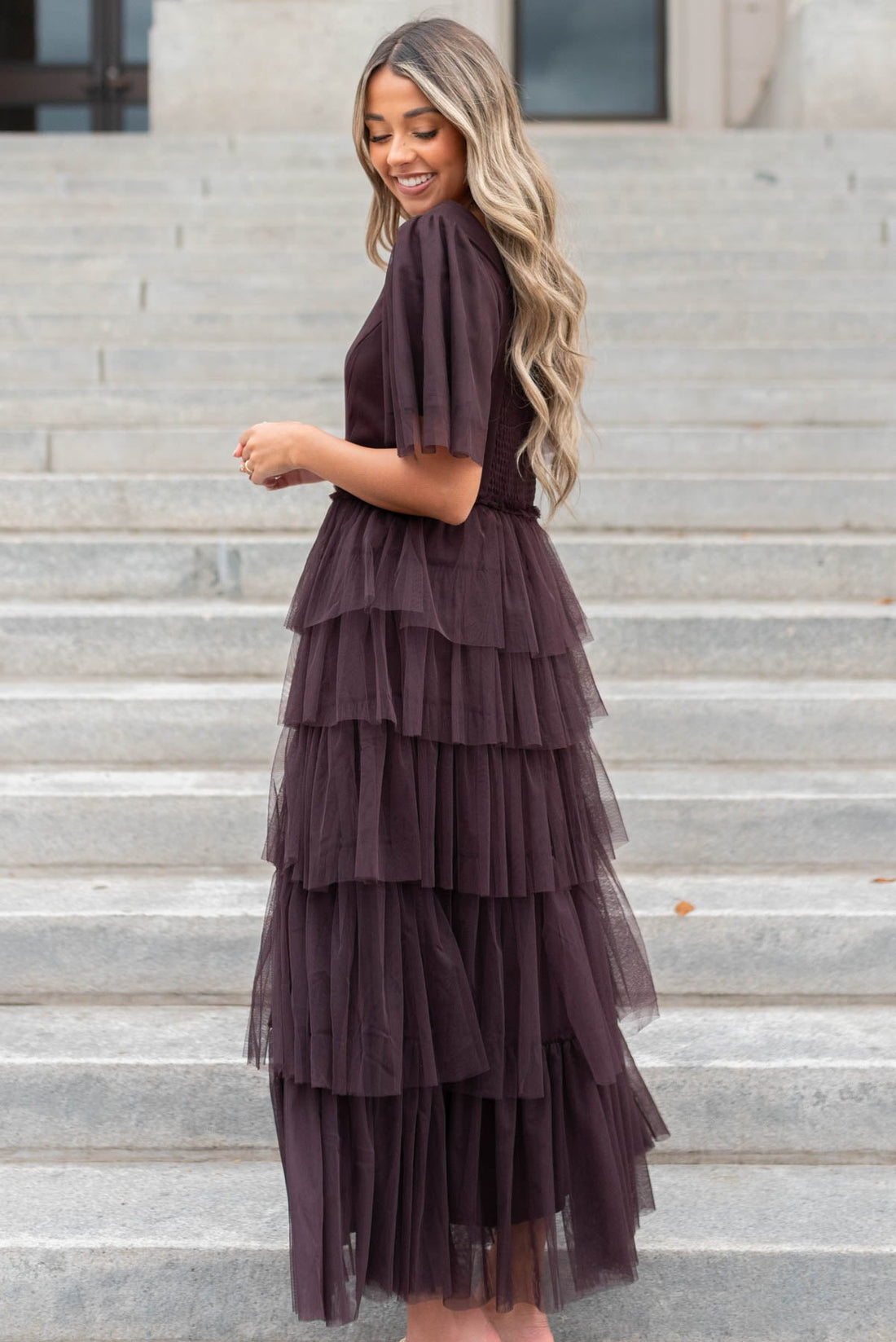 Addyson Plum Sweetheart Tiered Dress