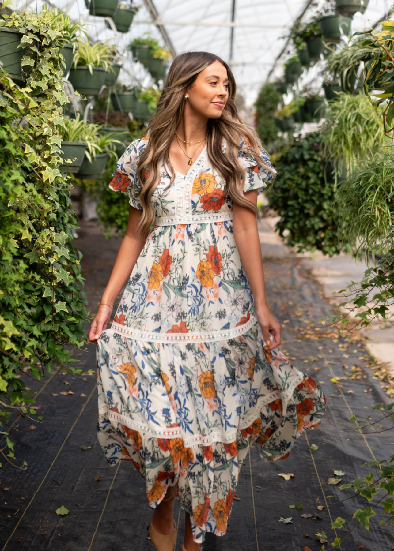 Adelaide Cream Floral Tiered Dress