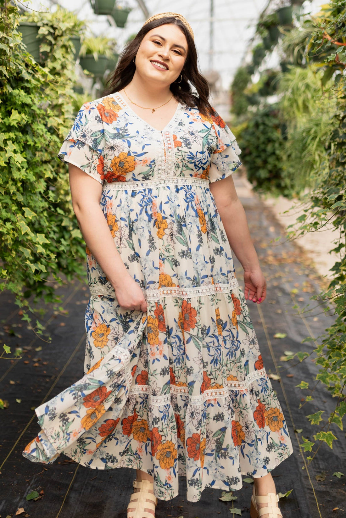 Adelaide Cream Floral Tiered Dress