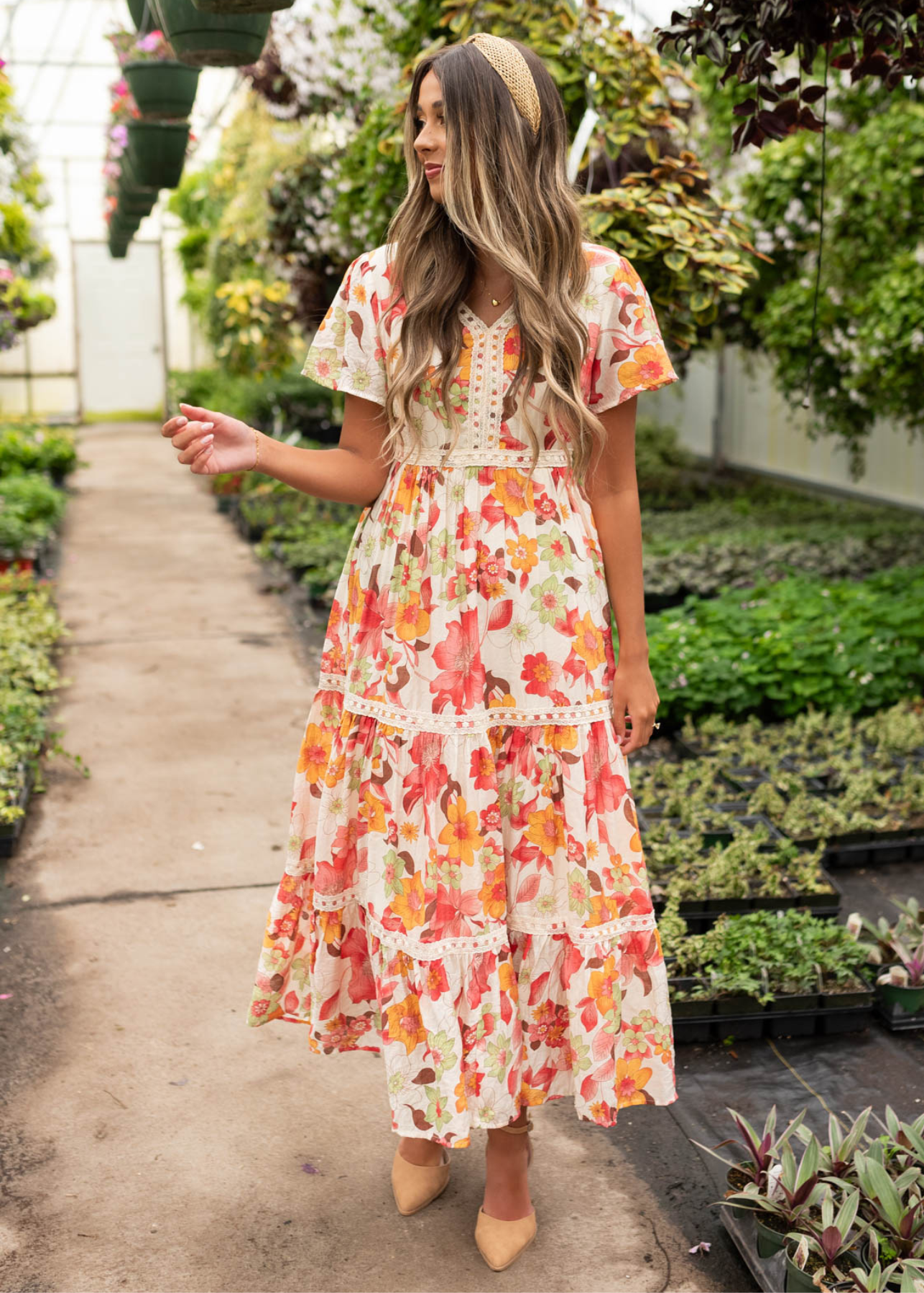 Adia Red Multi Floral Tiered Dress
