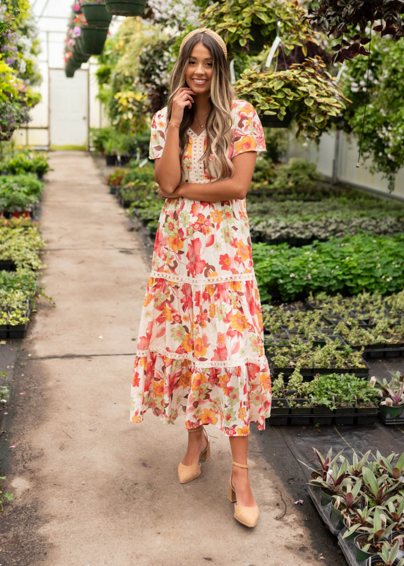 Adia Red Multi Floral Tiered Dress