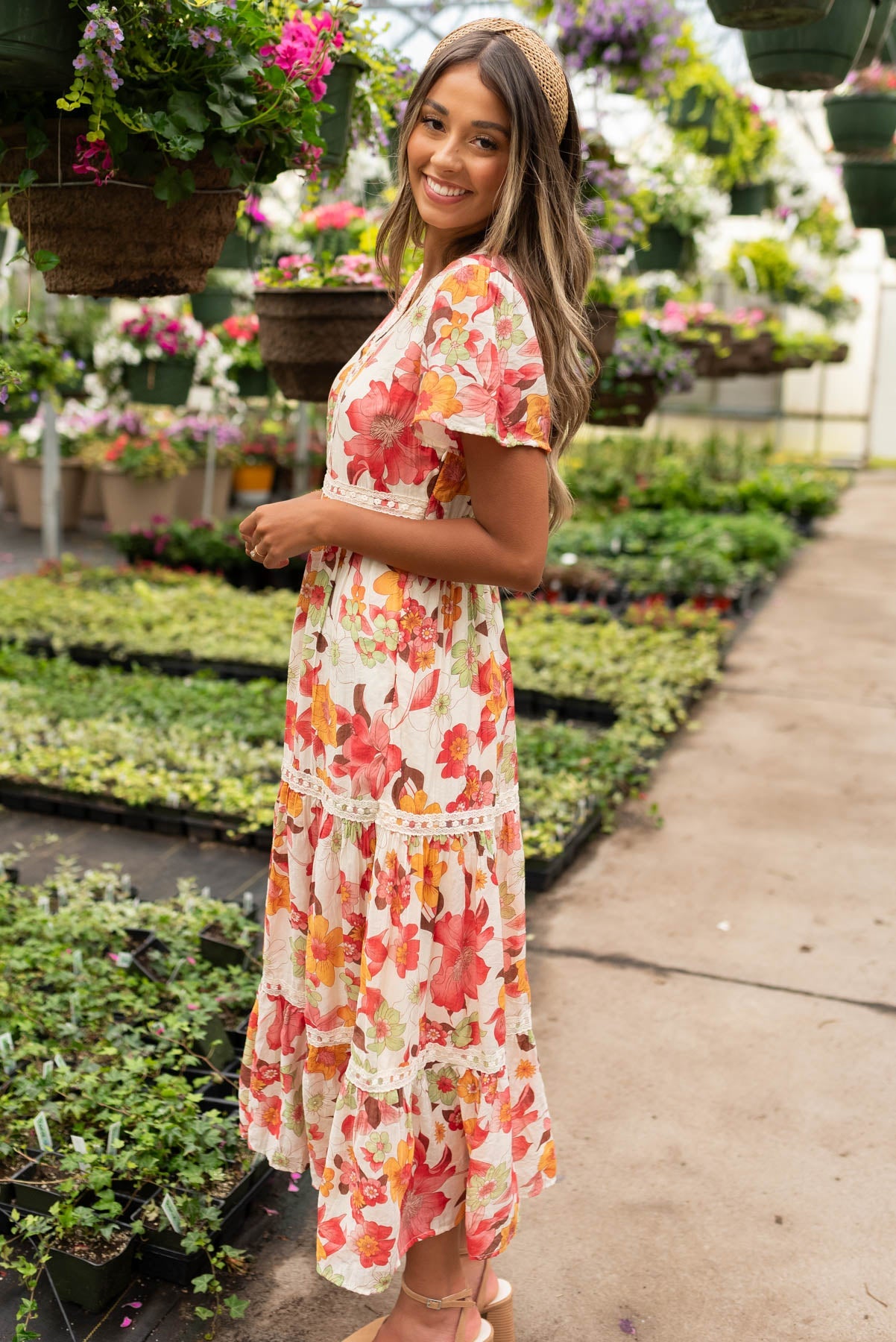 Adia Red Multi Floral Tiered Dress