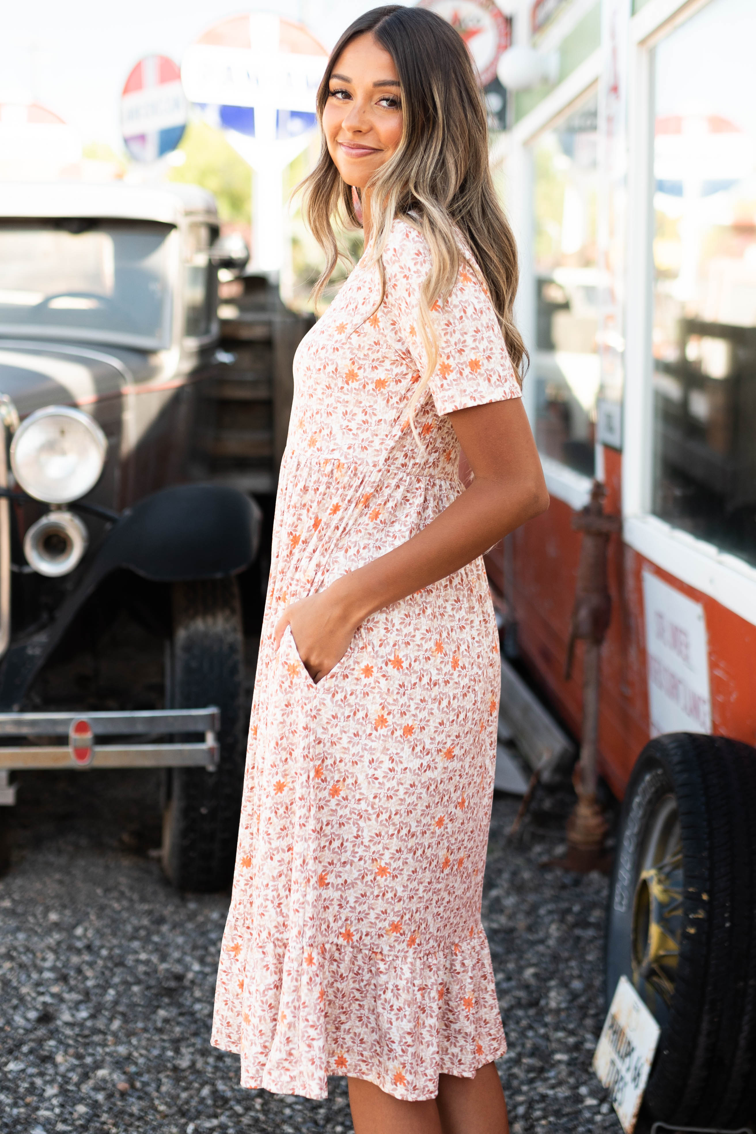Aditi Taupe Floral Dress