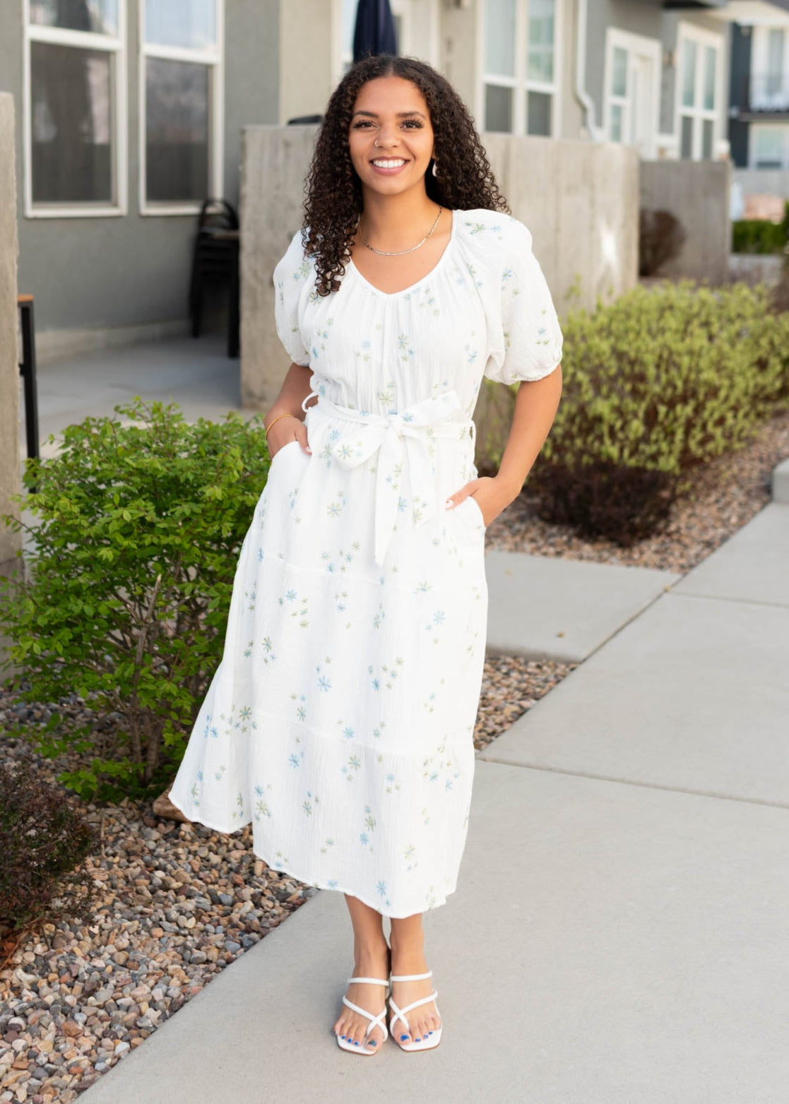 Adri White Flower Embroidered Dress