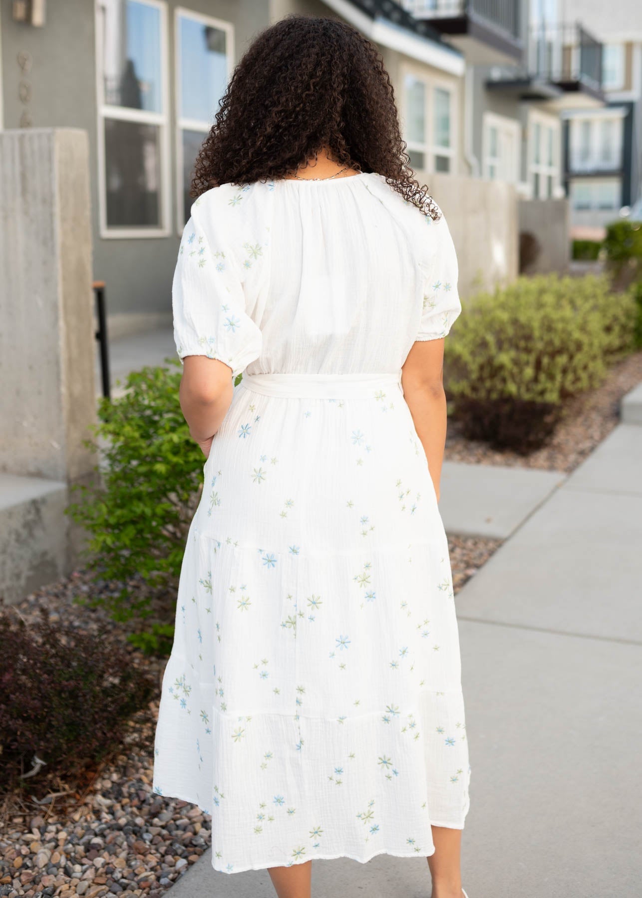 Adri White Flower Embroidered Dress