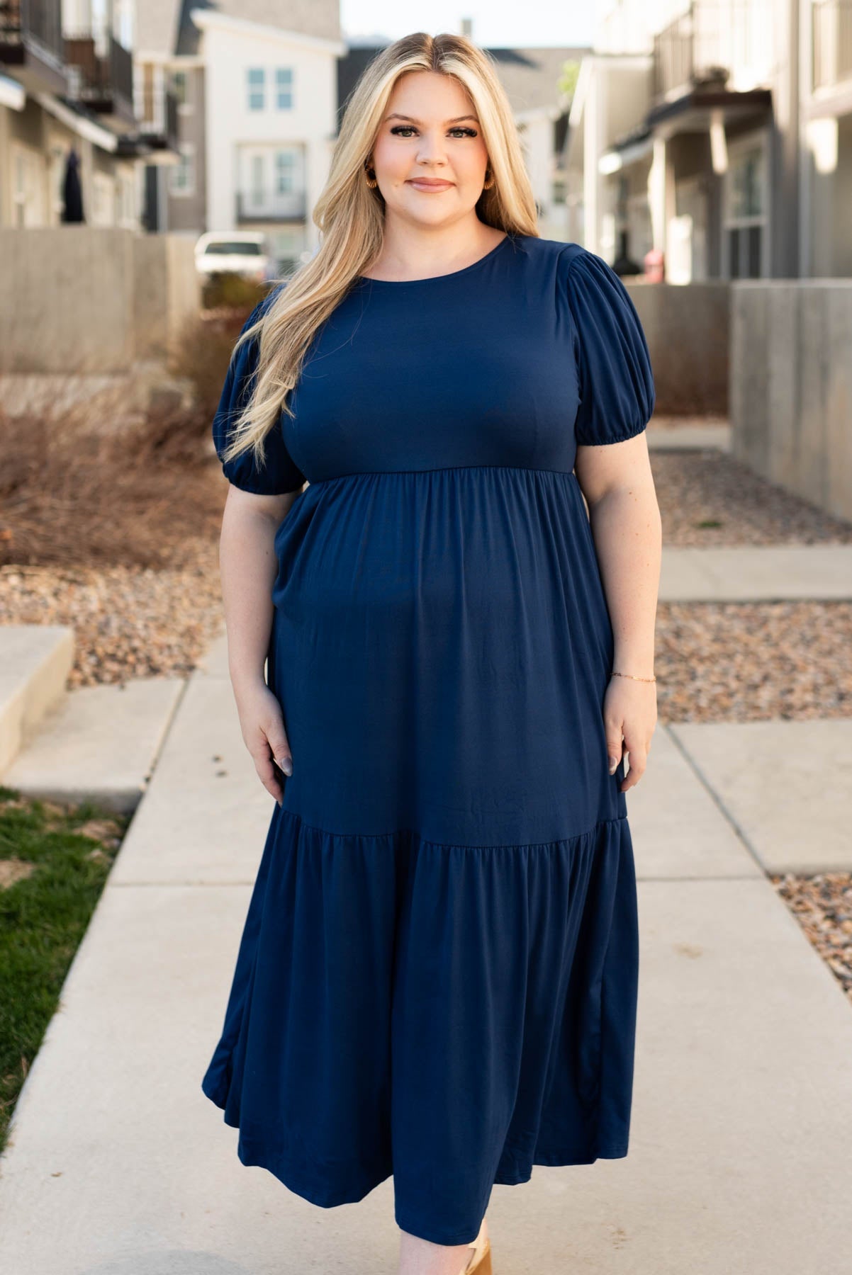 Adria Navy Tiered Dress