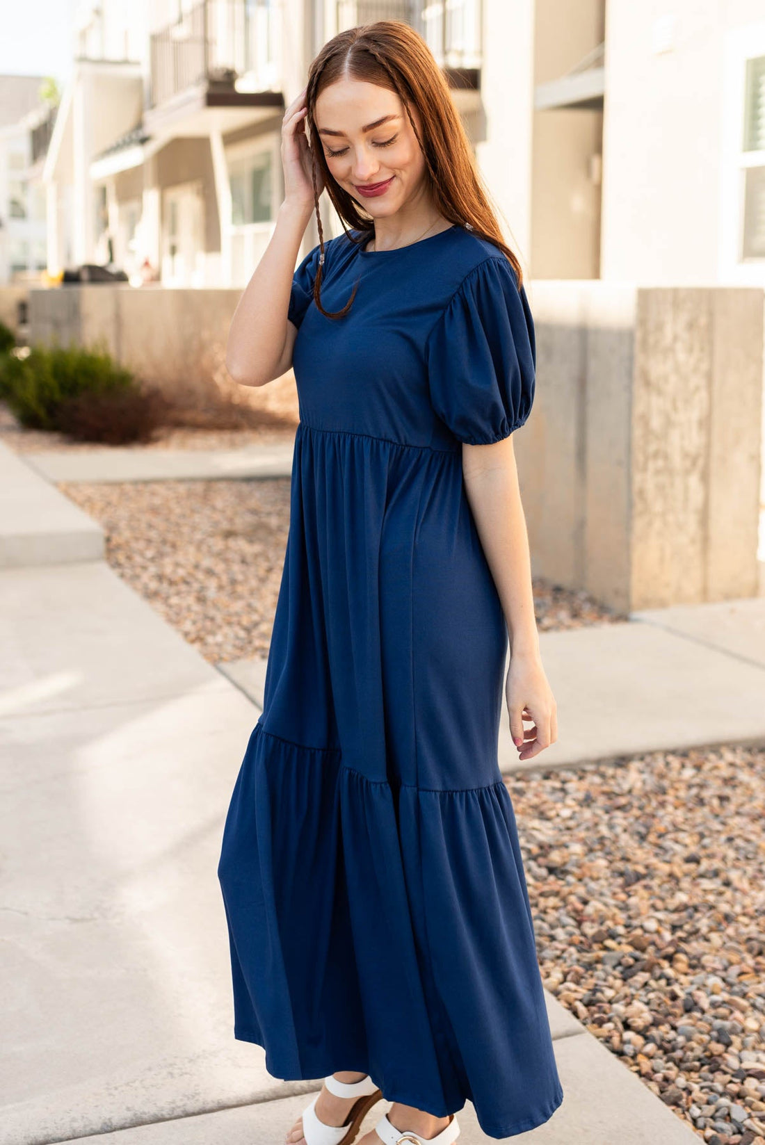 Adria Navy Tiered Dress