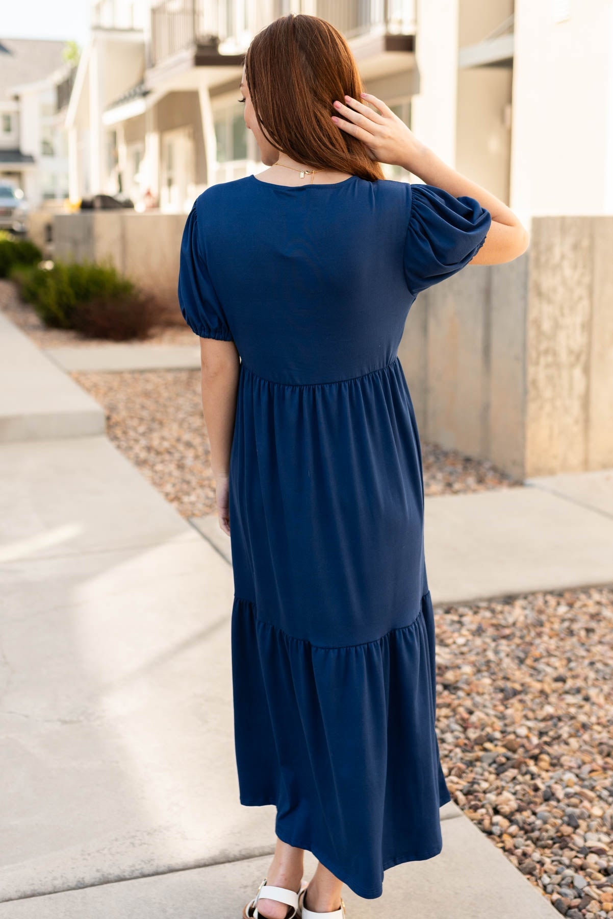 Adria Navy Tiered Dress