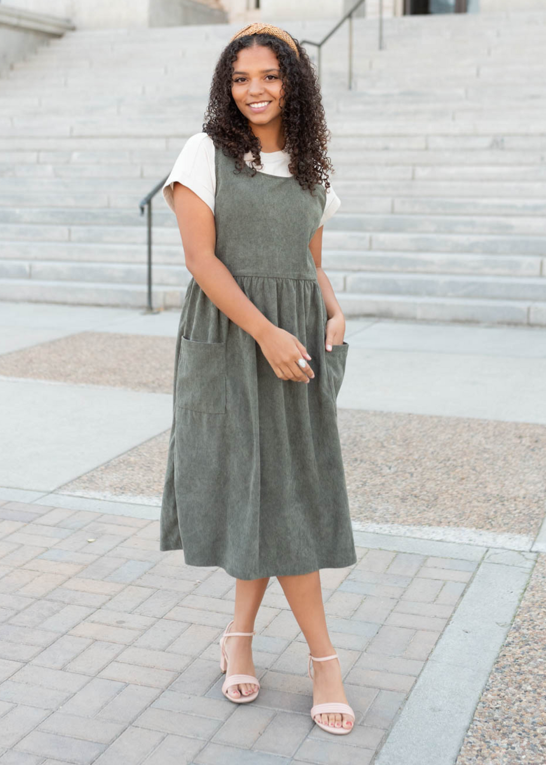 Afton Olive Corduroy Dress