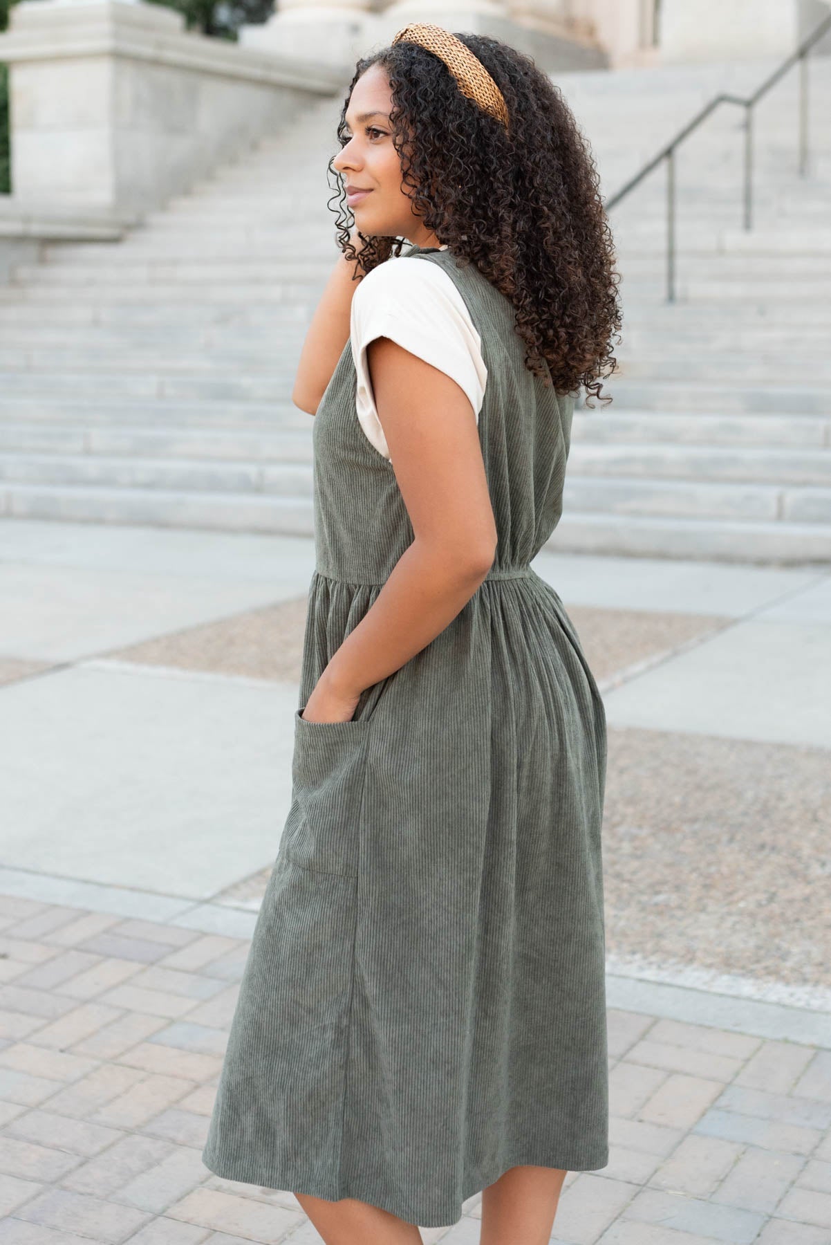 Afton Olive Corduroy Dress