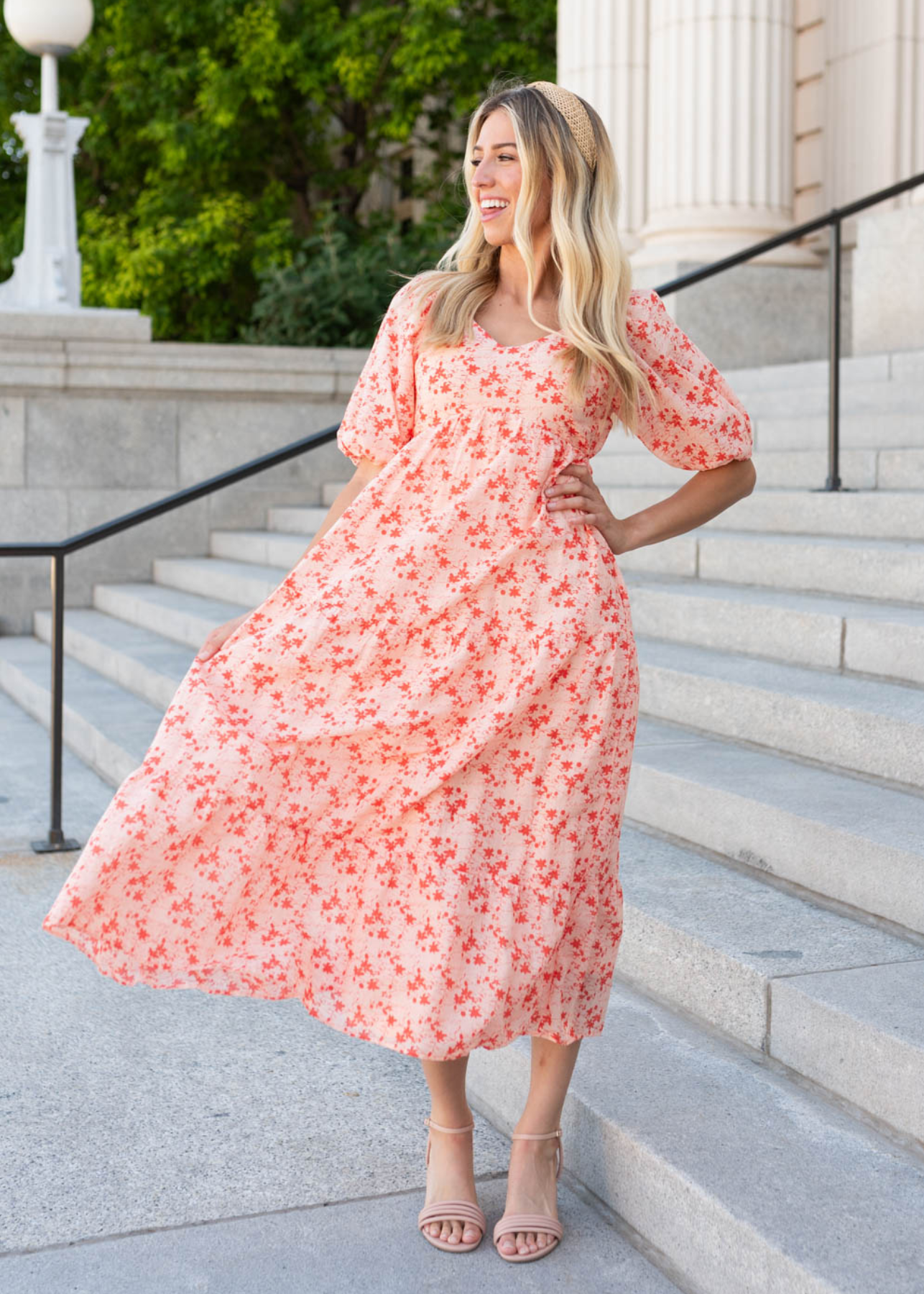 Aimsley Peach Floral Tiered Dress