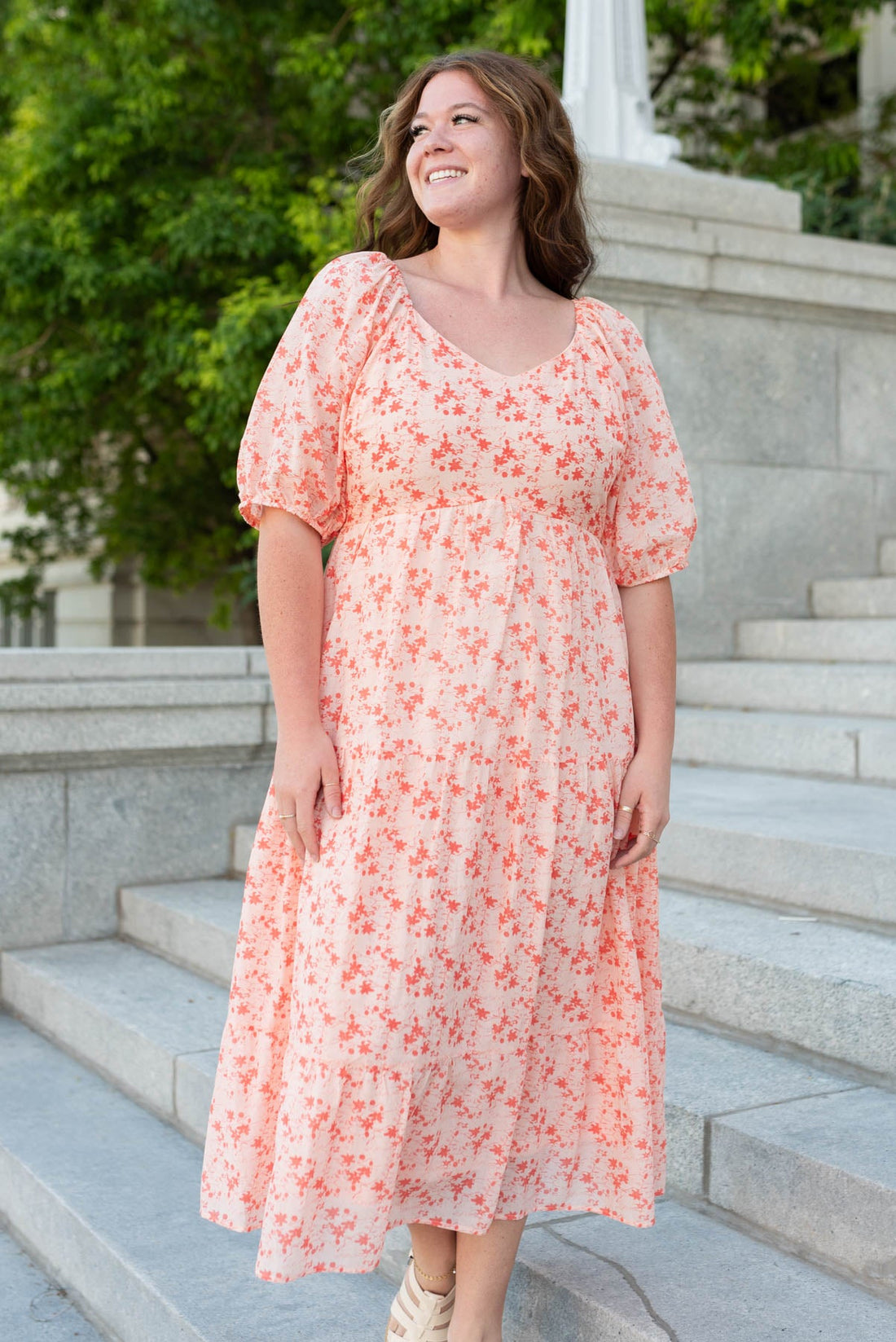 Aimsley Peach Floral Tiered Dress