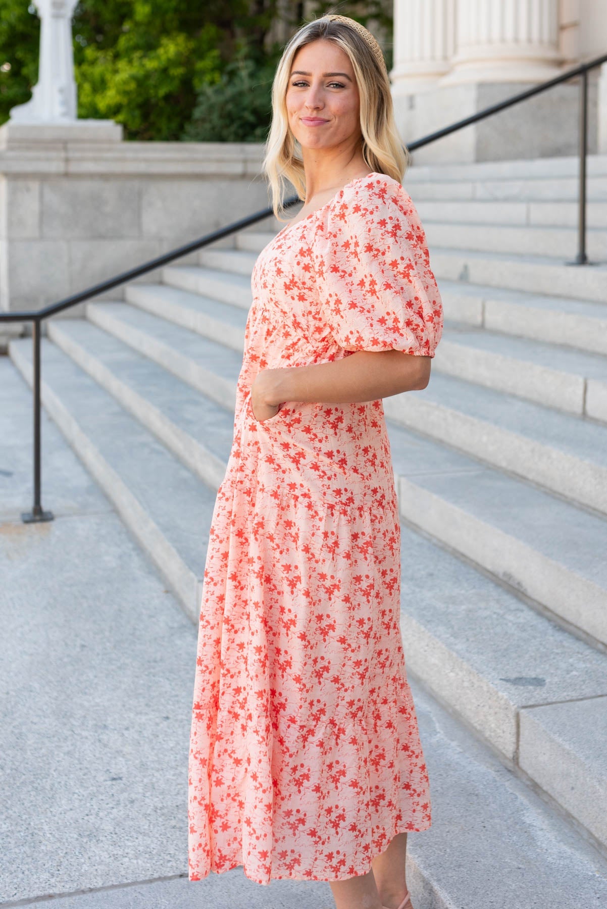 Aimsley Peach Floral Tiered Dress