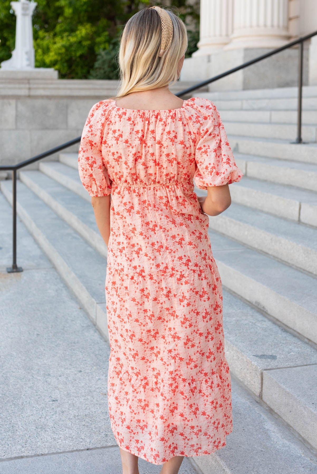 Aimsley Peach Floral Tiered Dress