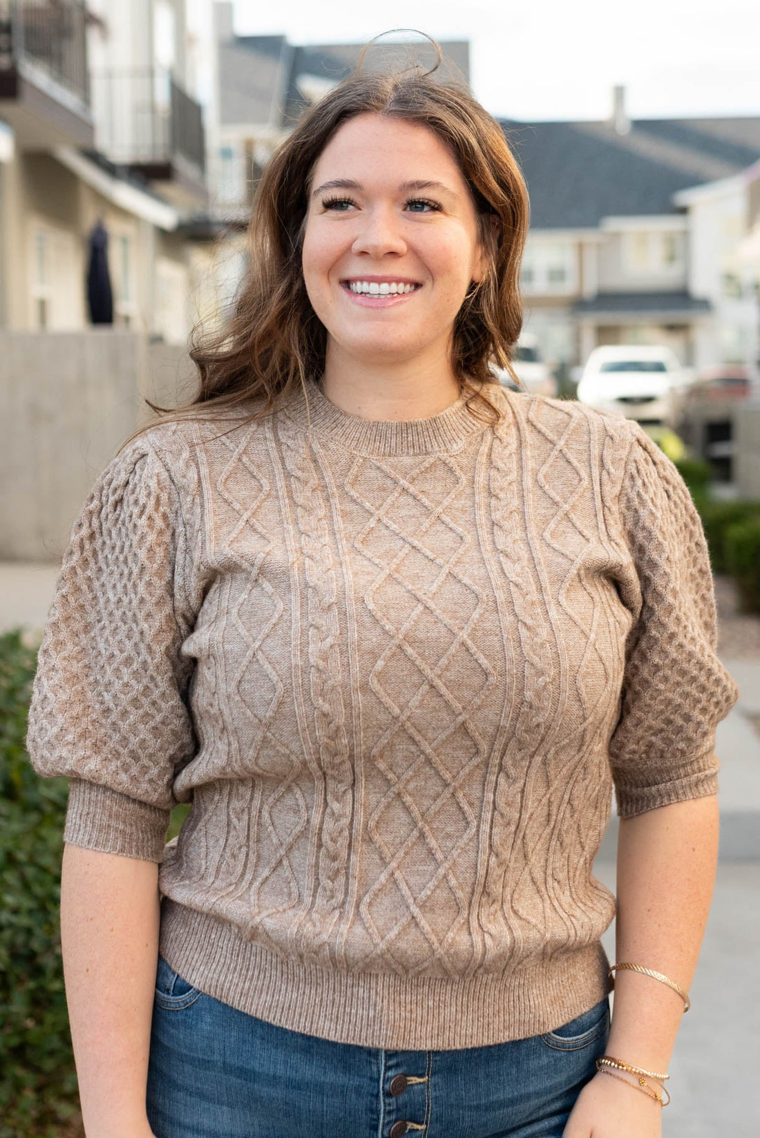 Alaina Taupe Short Sleeve Sweater